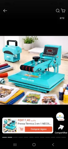 Prensa Térmica 2 em 1 MECOLOUR Plana e Bonés 23x30cm Sublimação A4 110/220V
