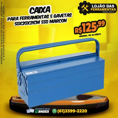 Caixa Para Ferramentas 5 Gavetas 50x20x21cm 550 Marcon