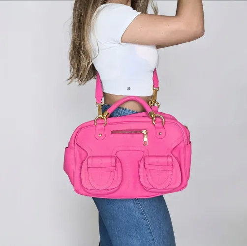 bolsa de couro legítimo rosa pink
