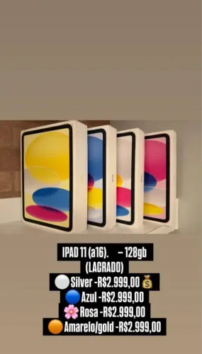 iPad 11ª A16 128GB Geração Lançamentos 2025 Silver/Azul/Rosa/Amarelo