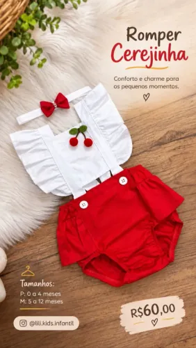 Romper Infantil Cerejinha 0 a 12 meses