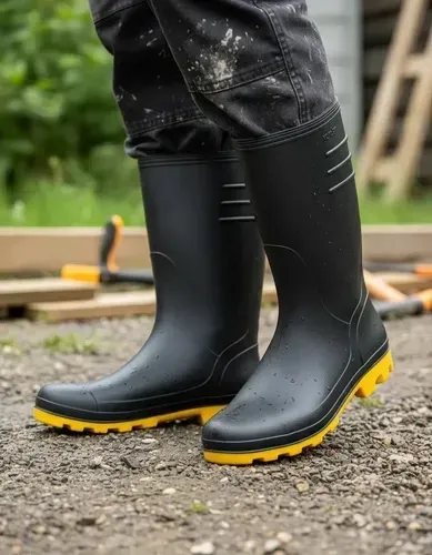 Bota de Borracha Impermeável de Cano Médio Vonder Preta e Amarela - MD Borrachas