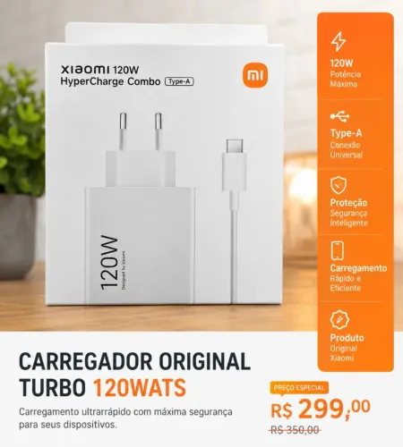  CARREGADOR XIAOMI 100%ORIGINAL 120W COM MANUAL E GARANTIa