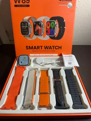 Relógio Smartwatch W89 49mm - Caixa, Carregador e 5 Pulseiras