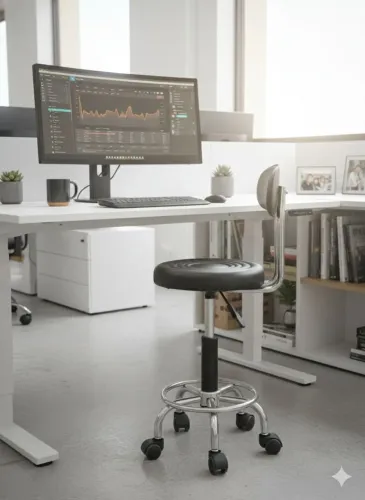 Cadeira Mocho Ergonômica com Encosto - Ideal para Escritório, Clínica ou Estúdio