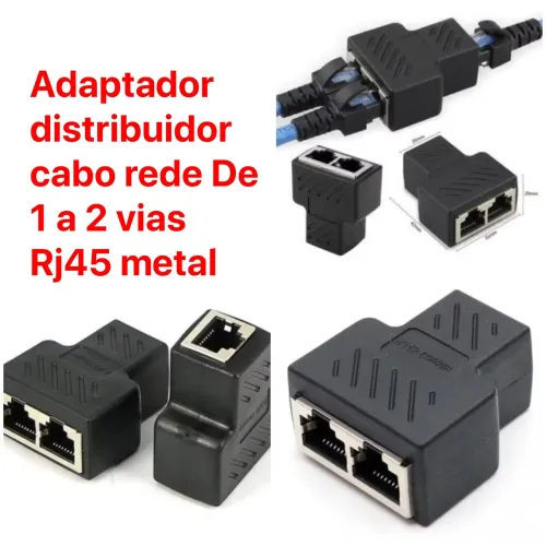 Adaptador distribuidor cabo rede De 1 a 2 vias Rj45 metal 