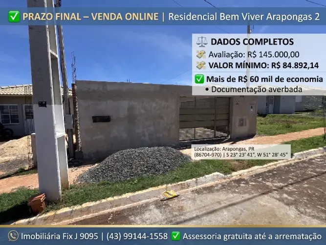 ? PRAZO FINAL - VENDA ONLINE | Residencial Bem Viver Arapongas 2