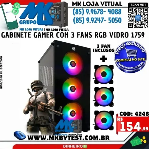 Gabinete Gamer Com 3 Fans Rgb Inclusos Vidro 1769