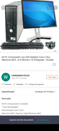Computador para retirar peças 
