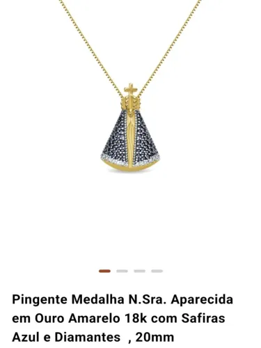 Pingente medalha N.Sra Aparecida em Ouro Amarelo 18k com safira Azul e Diamantes 20mm