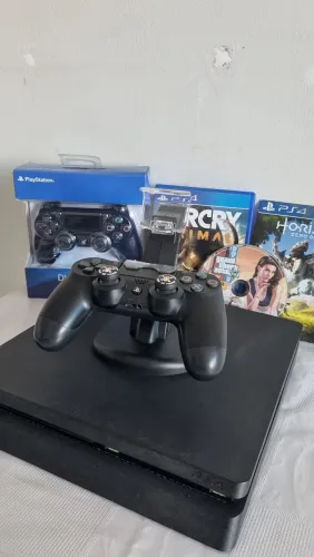 Ps4 Slim SEMINOVO de 1TB COMPLETINHO - 2 Controles + 3 Jogos + Cabos