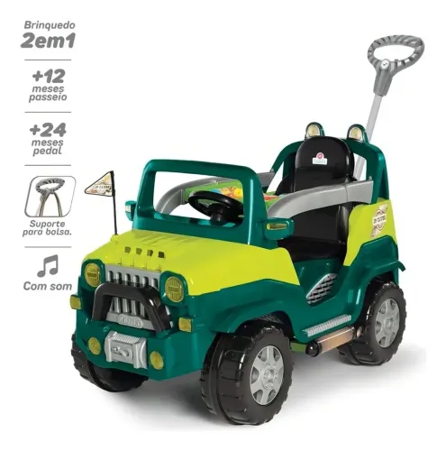 Carrinho De Passeio Jeepe Infantil Com Pedal Empurrador Jipe Cor Verde