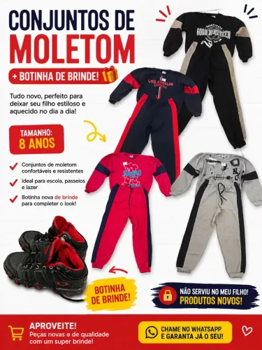 4 Conjuntos de Moletom Infantil Tam. 8 + Botinha de Brinde -