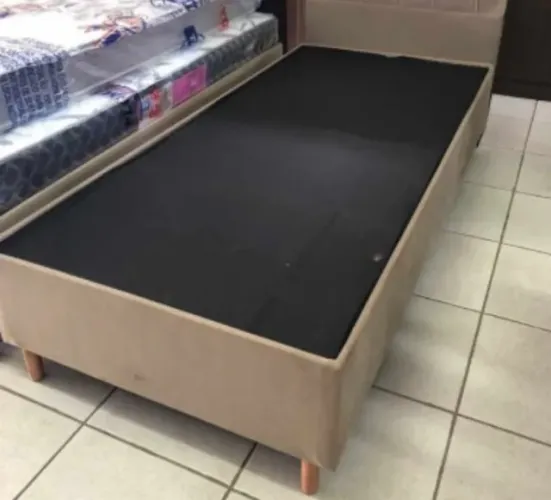 Base box de solteiro com pés de madeira maciça - preta, bege, marrom e cinza