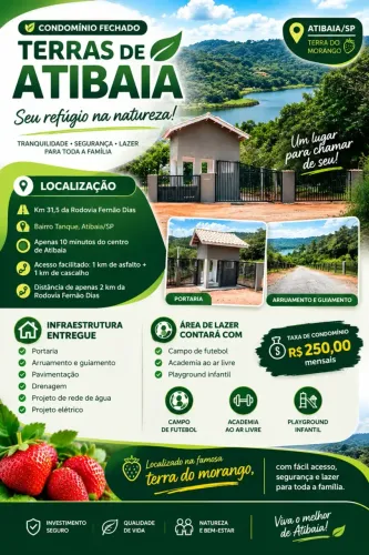 Terreno em Atibaia, ótimo acesso, a 12 minutos do centro