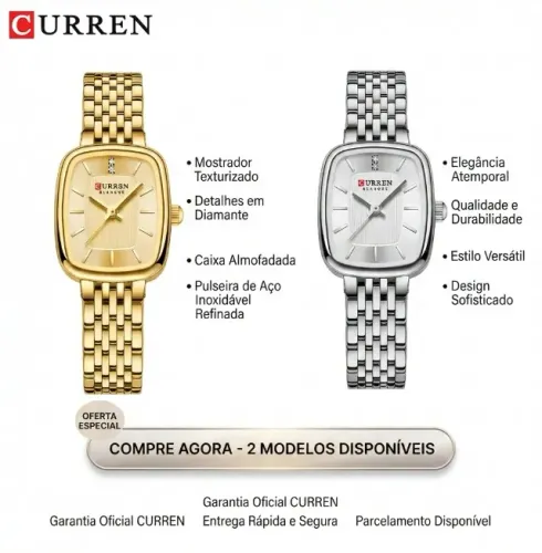 Relógio Feminino Curren Sofisticação Retangular em Aço 