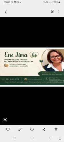 Cuidadora de idosos e acompanhe hospitalar.