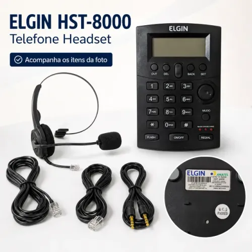 Telefone Headset Elgin HST-8000 Completo - Visor Iluminado e Gravação