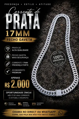 Prata 17mm 70 cm fecho gaveta 