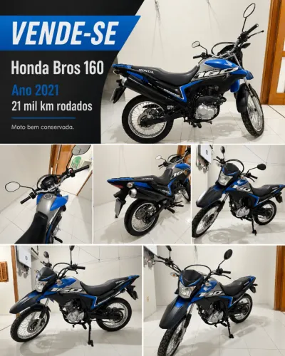 Honda Bros 160cc Flex, Azul, 21.000 km, ano: 2021/2021, Revisada. Moto Extra