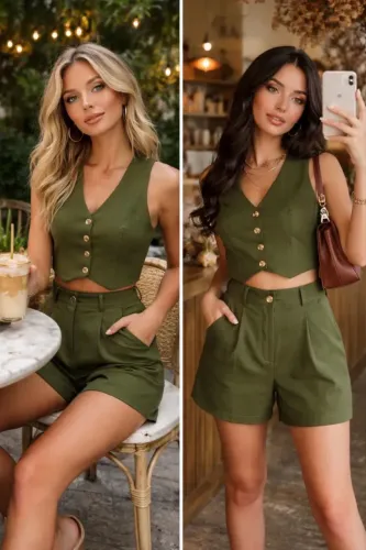 Conjunto alfaiataria colete e shorts