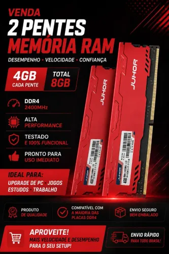 Kit 2x Memória RAM JUHOR 8GB (2x4GB) DDR4 2400MHz