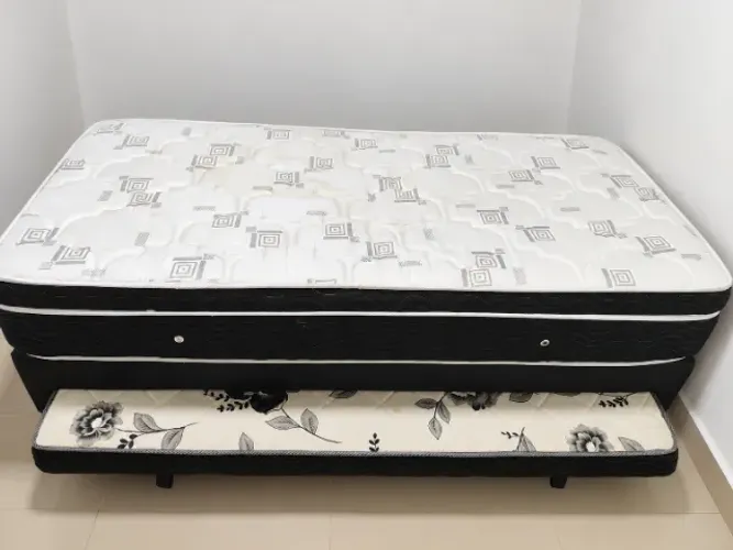Colchão Superpocket Solteiro (88x188x28) + Base preta e cama auxiliar (88x188x24) Ortobom