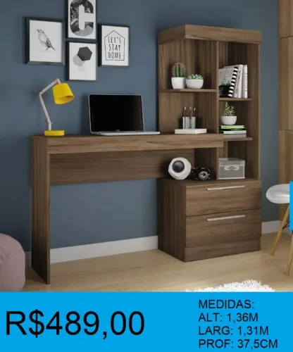 Mesa escrivaninha com prateleiras - á pronta entrega