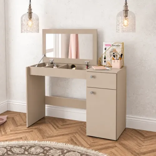 Penteadeira com Espelho Recolhível Compacta Off White NOVO Promoção
