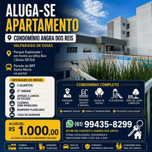? Apartamento 2 Quartos para Alugar - Divisa GO/DF - Valparaíso - BRT na Porta