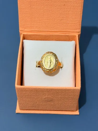 Anel Fátima ouro 18k maciço com 16 brilhantes.