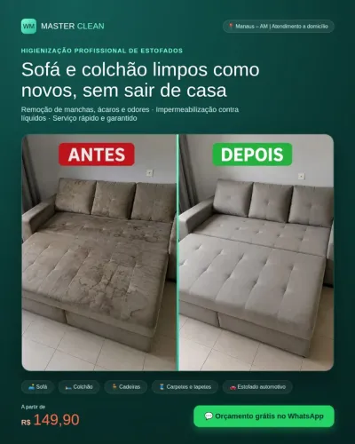 Limpeza e Higienização de Sofá e Colchão em Manaus - Elimina Fungos, Ácaros e Bactérias.