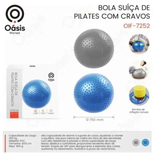 Lacrada Bola Suíça de Pilates com Cravos 75cm Oásis OIF-7252
