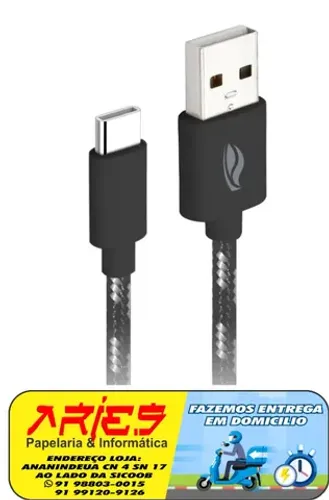 cabo revestido usb tipo c 1 metro 2a c3tech cb-c11gbk
