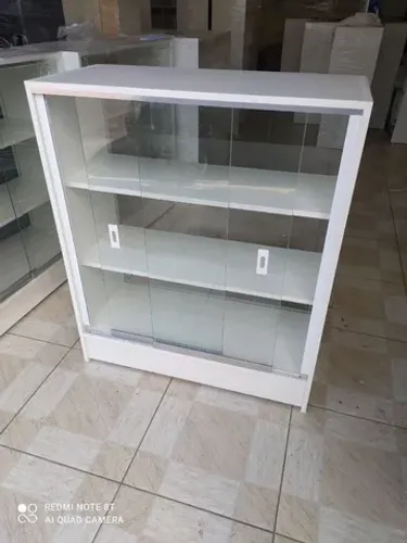 BALCÃO VITRINE C/ PORTAS DR VIDRO MDF 