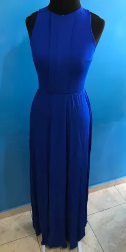 Vestido Longo Festa Botswana Tamanho P Cor Azul Sem Manga Tule Transparente Acinturado