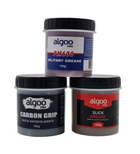 Kit 3 graxas Algoo PM600 Vermelha 100g - Slickoleum 100g e Pasta Atrito Carbono 6029