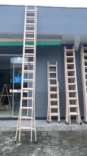 Escada de Madeira Eucalipto 19 degraus 9,73 metros esticada