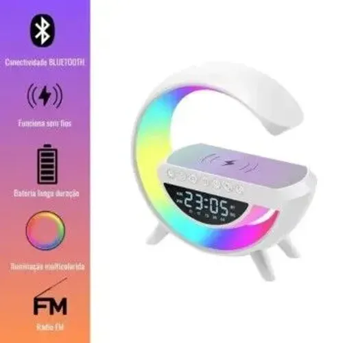 Relógio Despertador Bluetooth Com Carregador Wireless RGB