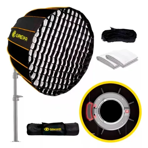 Softbox Octa Com Grid Greika 65cm Dobrável Encaixe Bowens