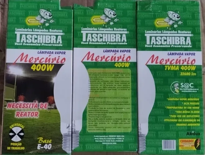 3 lâmpadas vapor mercúrio 400W Taschibra