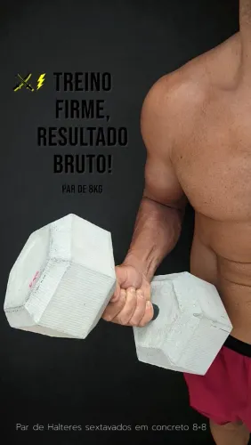 Halteres em concreto 8kg (8+8) sextavados com pegada tubular em pvc Peso Maromba Raiz