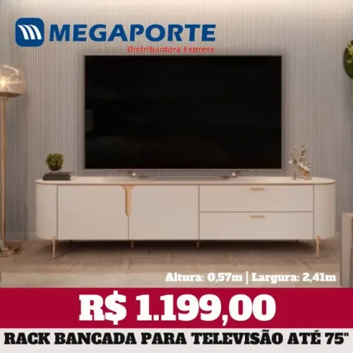 Rack Bancada 100% MDF Pés de Metal para TV até 75" (Novo) Entrega Grátis! 