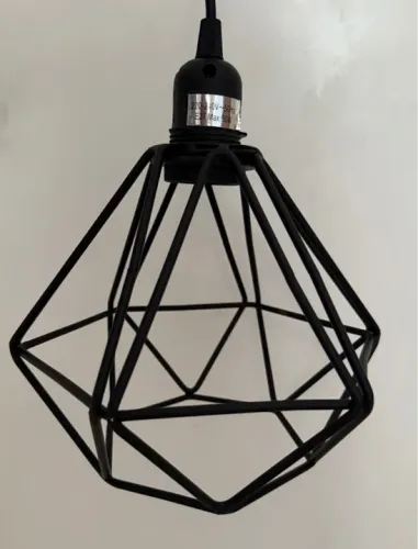 Luminária Pendente Aramada Diamante Preto Bivolt
