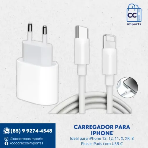 Carregador Apple iPhone 14, 15 Pro Max, 13, 12, 11, X, XS, XR, 7, 8 Plus, 30W