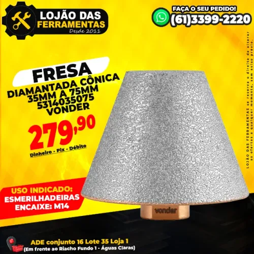 Fresa Diamantada Cônica 35mm a 75mm 5314035075 Vonder