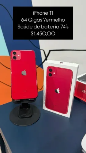 iPhone 11 / 64GB / Vermelho / Saúde de bateria 74% / Garantia de 3 meses / Loja Fisica