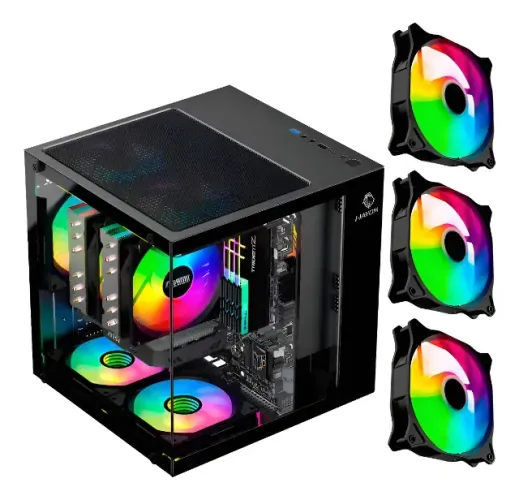Gabinete Gamer AQUARIO , Mini-Tower, Lateral de Vidro, Com 3 Fans, Preto