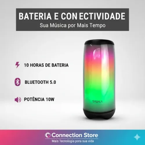 Caixa de Som Bluetooth Sabala DR-104 | 10W RMS, LED RGB, Bateria 6600mAh, IPX4