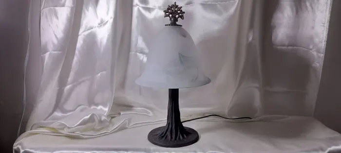 RARO ABAJUR CENTRO DE MESA ARTE DECO VINTAGE LUXO ESCULTURA BRONZE E PASTA DE VIDRO TIELF.
